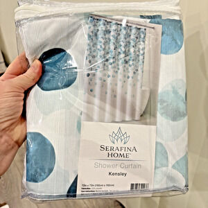 Serafina Home Shower Curtain Kensley 72" square blue & white polyester NEW